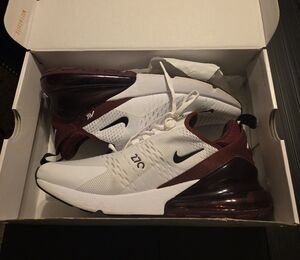 Nike Air Max 270 White and Burgundy Sneakers